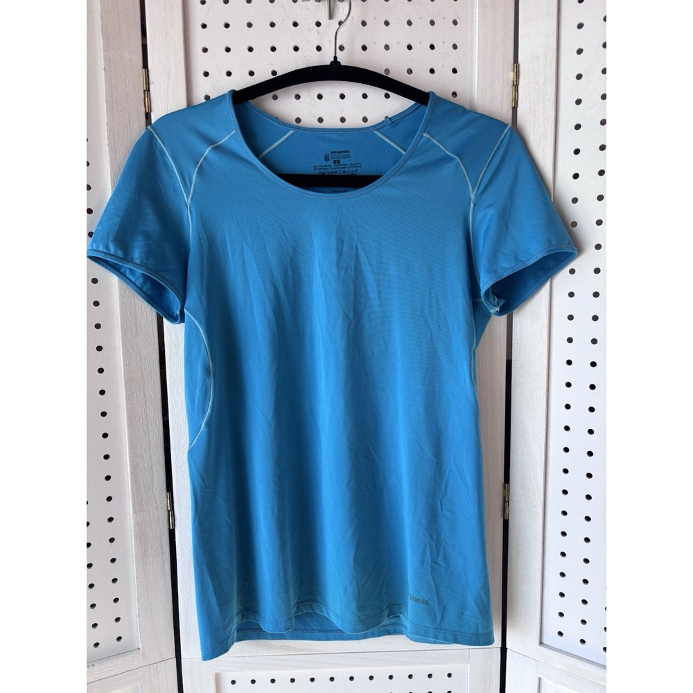 Patagonia Womens S Teal Tee Shirt Blue Baselayer Lightweight Crewneck Cool